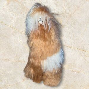 Peruvian Link Real Alpaca Brown White Plush Stuffed Animal Natural Fur 10”